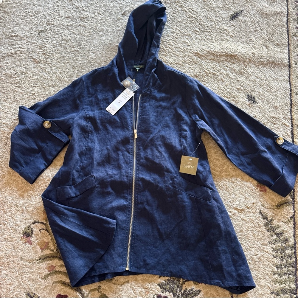 For Cynthia Navy Hooded tunic top medium nwt